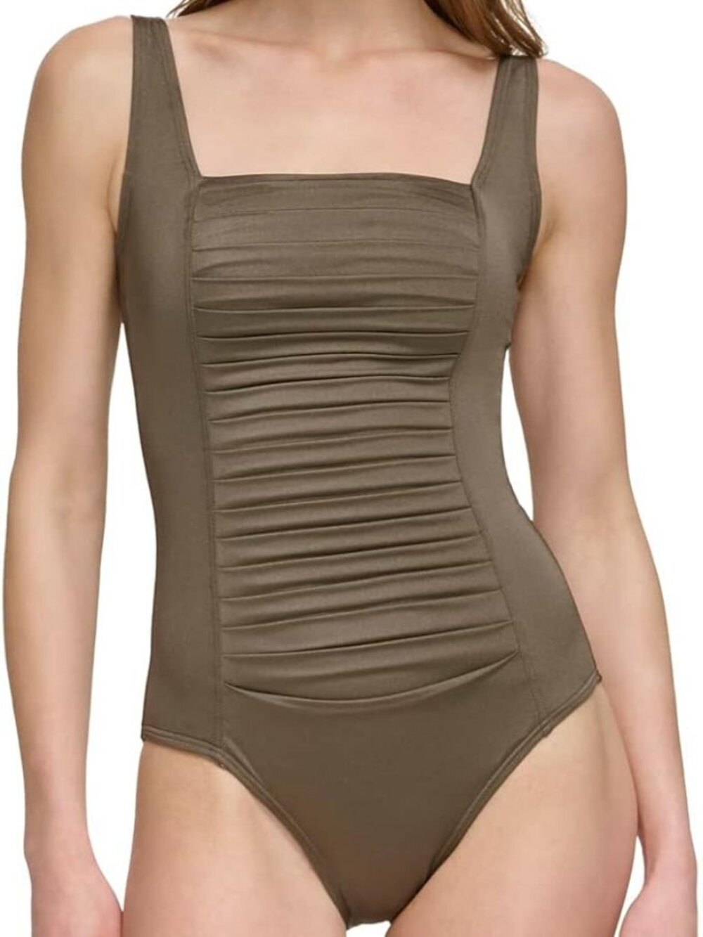 Calvin Klein Women's Pleated One-Piece Swimsuit Size 8 Bronze new